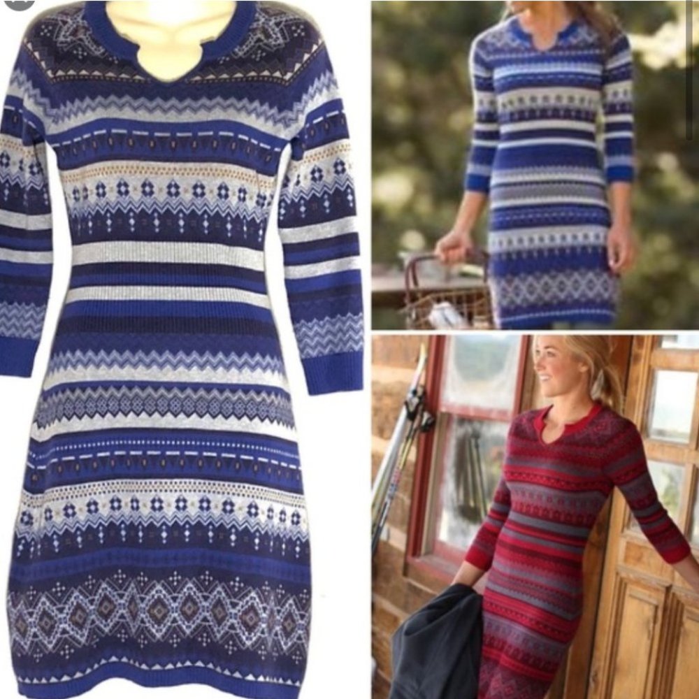 Athleta Fair Isle Sweater Dress in BLUE